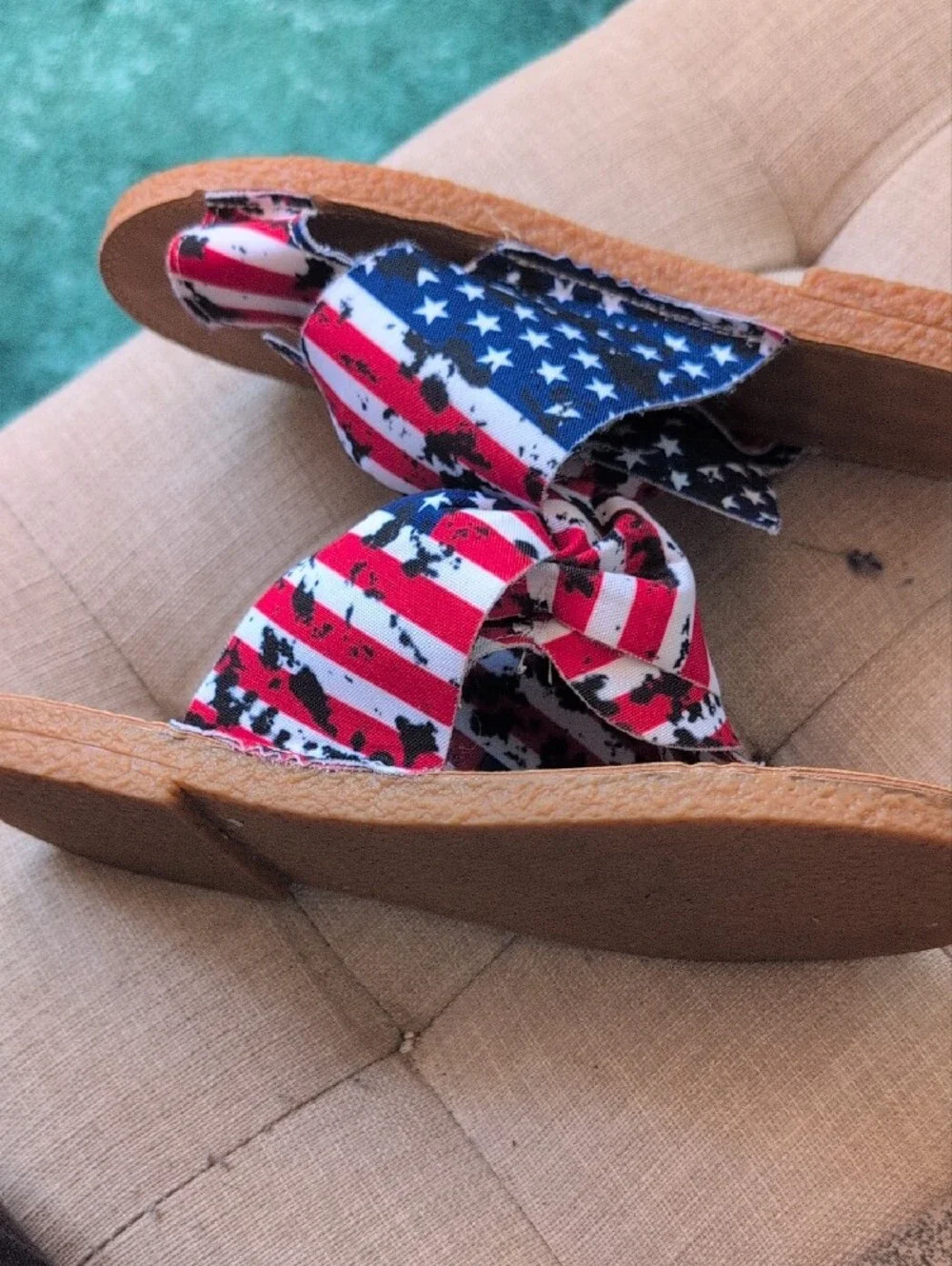 Patriotic American Flag Knot Slide Sandals - Red, White & Blue